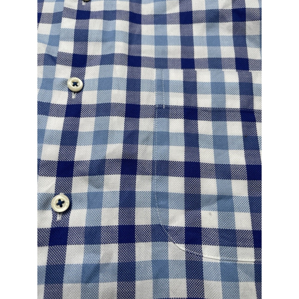 Peter Millar Crown Men's Large Gingham Plaid Short Sleeve Button Dwn Blue Shirt - Picture 3 of 7